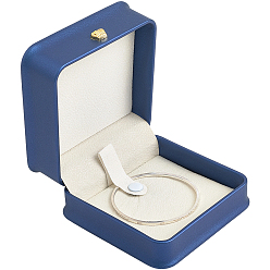 Dark Blue 1Pc PU Leather Jewelry Bangle Gift Storage Boxes, Square with Resin Crown, Dark Blue, 9.4x9.4x5.2cm