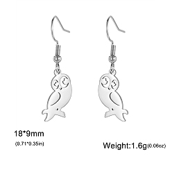 Нержавеющая Сталь Цвет Не тускнеет 304 висячая серьга из нержавеющей стали, сова, для женщин, цвет нержавеющей стали, Кулон : 18x9 мм