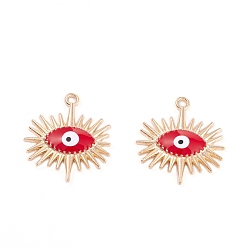 Rot Emaille Anhänger Legierung, Licht Gold, bösen Blick, rot, 22.5x21x3 mm, Bohrung: 1.5 mm