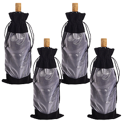 Черный Бархатные мешочки для упаковки винных бутылок, сумки на завязках с видимым окном, прямоугольные, чёрные, 35x15x0.3 см