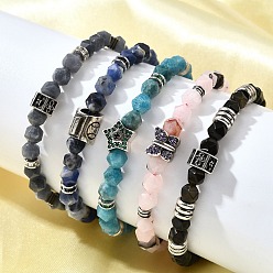 Смешанные камни Латунь бисером браслеты, с кубическим цирконием и натуральным драгоценным камнем, без кадмия и без свинца, стойки покрытие, платина, внутренний диаметр: 2~3-1/4 дюйм (5.2~8.3 см)