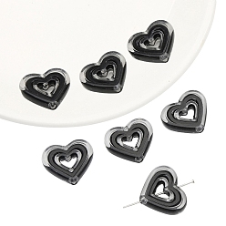 Черный 5 шт прозрачные акриловые бусины, бусина в бусине, сердце, чёрные, 20x23 мм