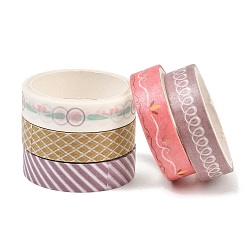 Mixed Color 5 Rolls Paper Adhesive Tapes, Decorative Sticker Roll Tape, for Card-Making, Scrapbooking, Diary, Planner, Envelope & Notebooks, Mixed Color, 10mm, about 2.19 yards(2m)/roll