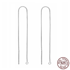 Platinum Rhodium Plated 925 Sterling Silver Stud Earring Findings, Ear Threads, Box Chains, Platinum, 100x0.65mm, Hole: 1~2mm