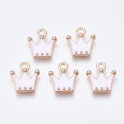 Creamy White Alloy Charms, Cadmium Free & Lead Free, with Enamel, Crown, Light Gold, Creamy White, 11.5x10.5x2mm, Hole: 1.5mm