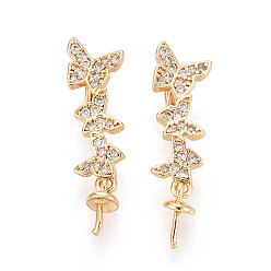 Настоящее золото 18K Латунный микро-паве кубический кубик циркония жемчужина, бабочка, за половину пробурено бисера, реальный 18 k позолоченный, 20x7x5 мм, отверстие : 5x2 мм, штифты : 0.9 мм