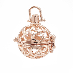 Or Rose Pendentifs cage alliage, pour la fabrication de pendentif balle carillon, creux, ronde, or rose, 20x19.5x15.5mm, trou: 3x3.5 mm, mesure intérieure: 13 mm
