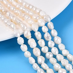 Creamy White Natural Baroque Keshi Pearl Beads Strands, Cultured Freshwater Pearl Beads, Two Sides Polished, Creamy White, 5~9x4~7x3~7mm, Hole: 0.5mm, about 54~57pcs/strand, 14.96~15.75 inch(38~40cm)