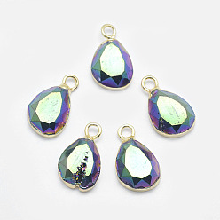 Сине-фиолетовый Гальванизированные подвесные агатовые подвески, с латунной фурнитурой , граненые, слеза, золотые, синий фиолетовый, 17x10x4.5 мм, отверстие : 2.5 мм