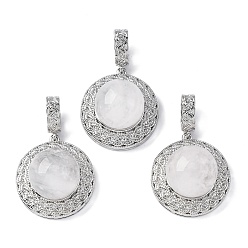 Хрусталь Природного кварца хрустальных подвесок, плоские круглые подвески из латуни с платиновым покрытием, стойки покрытие, долговечный, 35.5x22.5x15.5~16 мм, отверстие : 8x4 мм