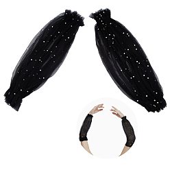 Черный 1 пара женских нарукавников из полиэстерового кружева, с ABS имитации жемчуга, чёрные, 560x100x6 мм