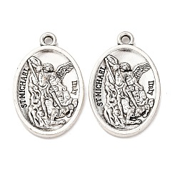 Античное Серебро Подвески из сплава в тибетском стиле, овал с амулетами святого Михаила, без свинца и без кадмия, античное серебро, 26x16.5x3 мм, отверстие : 1.5 мм, Около 307 шт / 1000 г
