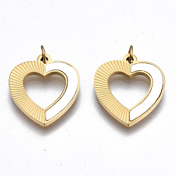 Real 14K Gold Plated 304 Stainless Steel Pendants, with Shell and Jump Rings, Heart, Real 14K Gold Plated, 16.5x15x1.5mm, Jump Ring: 3.8x0.6mm, 2.6mm inner diameter