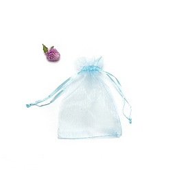 Небесно-голубой Прямоугольные сумки для хранения подарков из органзы на шнурке, голубой, 9x7 см