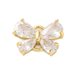 Bowknot Подвески/звенья из латуни с прозрачным кубическим цирконием, реальный 14 k позолоченный, бантом, 9.5x12.5x3 мм, отверстие : 1.5~2x1~1.5 мм