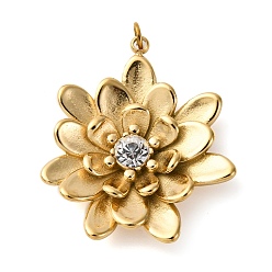 Настоящее золото 18K 316 из нержавеющей стали горный хрусталь подвески, с закрытыми кольцами для прыжков, ионное покрытие (ip), цветок, реальный 18 k позолоченный, 26.5x23.5x4.5 мм, отверстие : 2.6 мм