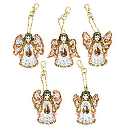 Angel & Fairy DIY Keychain Diamond Painting Kits, including Acrylic Pendant, Diamond, Diamond Drill Tool, Ball Chain, Swivel Clasp, Angel Pattern, Pendant: 75x56~70mm, 5pcs/set