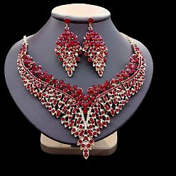 Индийский Красный Ожерелья с подвесками из цинкового сплава и серьги-гвоздики в виде листьев, золотые, Индийская красная, 420 мм