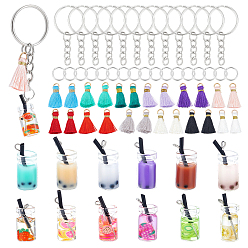 (52) Непрозрачная лаванда Наборы для изготовления брелоков в виде имитации чая «бамбл-ти» из стекла своими руками, с нейлоновой кисточкой и железной фурнитурой, разноцветные, 23~27x5 мм, отверстие : 4 мм