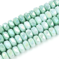 Аквамарин Антикоррозийные гальванические стеклянные бусины, имитация драгоценных камней, рондель, с покрытием AB цвета, граненые, два тона, аквамарин, 8x5~6 мм, отверстие : 1.2 мм, около 68~77 шт / нитка, 14.76~15.16'' (37.5~38.5 см)