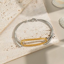 Золотой & Цвет Нержавеющей Стали 304 браслеты из нержавеющей стали, браслеты для женщин, овальные, золотые и нержавеющая сталь цвет, 6-3/8 дюйм (16.2 см)