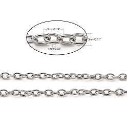 Platinum Iron Cable Chains, Unwelded, with Spool, Oval, Lead Free, Platinum Color, 5x3x1mm, about 328.08 Feet(100m)/roll