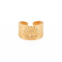 Real 18K Gold Plated Ion Plating(IP) 304 Stainless Steel Open Cuff Rings Rhinestone Settings, Evil Eye, Nickel Free, Real 18K Gold Plated, US Size 9 1/4(19.1mm)