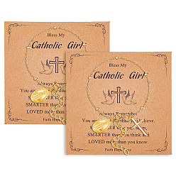 Золотой Сплав шарм браслеты, спутниковые цепи браслеты для женщин, крест и овал с девой марией, золотые, 6.69 дюйм (17 см)