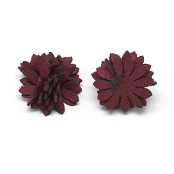Dark Red Handmade Microfiber Leather Woven Costume Accessories, Flower, Dark Red, 25~26x11~15mm