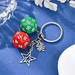 Красный Брелок-подвеска из непрозрачного акрила в форме кубика, с подвесками из сплава и железными брелоками, зелёные, красные, 72.5 мм