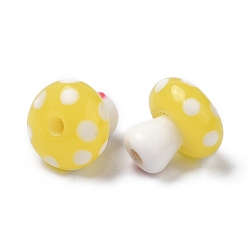 Yellow Handmade Lampwork Beads, Smiling Face Mushroom Beads, Yellow, 13x13mm, Hole: 3mm