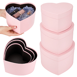 Pink 3шт. подарочные коробки для хранения в форме сердца из бумаги, коробка для упаковки конфет для свадебных принадлежностей, розовые, 16~19.5x18~21.8x10.5~13.5 см