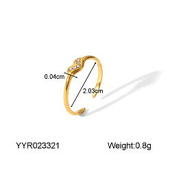 Сердце 304 регулируемые манжеты из нержавеющей стали с открытыми кольцами для женщин, сердце, 0.4 мм, размер США 10 3/4 (20.3 мм)