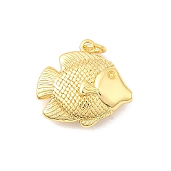 Fish Латунные подвески, долговечный, без свинца и без кадмия, стойки покрытие, с целью перехода в кольце, реальный 18 k позолоченный, рыба, 18x19x7.5 мм, отверстие : 3 мм