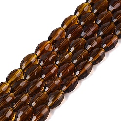 Saddle Brown Transparent Glass Beads Strands, Rice, Faceted, Saddle Brown, 8~9x5~6mm, Hole: 0.9~1mm, about 67~68pcs/strand, 22.83~23.62 inch(58~60cm)