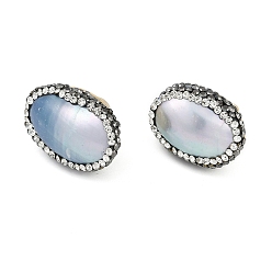 Серый Овальные серьги-гвоздики из латуни со стразами и натуральным жемчугом ручной работы из Индонезии, долговечный, серые, 17 мм