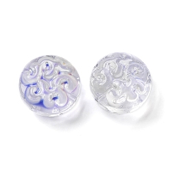 Небесно-голубой Прозрачные стеклянные бусины, плоские круглые с цветком, голубой, 13.5x8.5 мм, отверстие : 1.2 мм, около 10 шт / упаковка