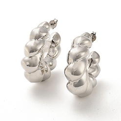 Платина Серьги-гвоздики из латуни с реечным покрытием, серьги-кольца, без кадмия и без свинца, платина, 31x11 мм