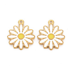 White 304 Stainless Steel Enamel Pendants, Ion Plating(IP), Golden, Flower, White, 18x15.5x2mm, Hole: 1.4mm
