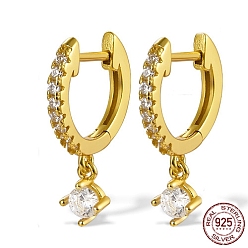 Настоящее золото 18K Серьги-кольца из стерлингового серебра, с кубического циркония, реальный 18 k позолоченный, 12x12 мм