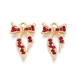 Сиамский Подвески из сплава и страза, бантом, золотые, Сиам, 23x14x3 мм, отверстие : 1.8 мм