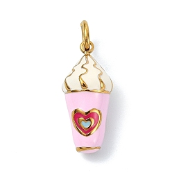 Ice Cream 304 нержавеющей стальной эмали подвески, золотые, розовые, очарование мороженого, 19.5x8.5 мм, отверстие : 4 мм