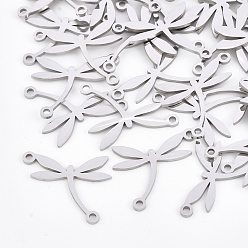 Нержавеющая Сталь Цвет Устойчивы к потускнению 201 соединители из нержавеющей стали, лазерная резка, стрекоза, цвет нержавеющей стали, 16x18x1 мм, отверстие : 1.4 мм