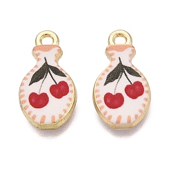 Crimson Printed Alloy Pendants, Rack Plating, Vase & Cherry Charms, Cadmium Free & Nickel Free & Lead Free, Golden, Crimson, 19x10x3mm, Hole: 1.8mm