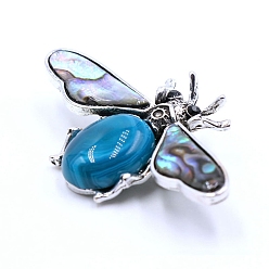 Natural Agate Natural Blue Agate Brooches, with Shell and Rhinestone, Insect, 36x60mm