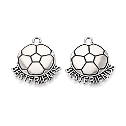 Античное Серебро Сплавочные подвески тибетского стиля, футбол со словами лучшие друзья чары, без кадмия и без свинца, античное серебро, 24x22x3 мм, отверстие : 2 мм