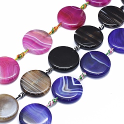 (52) Непрозрачная лаванда Натуральный полосатый агат / полосатые агатовые бусы, окрашенная и подогревом, плоско-круглые, разноцветные, 28~30x5~7 мм, отверстие : 2.5 мм, около 10 шт / нитка, 14.5 дюйм ~ 14.9 дюйм (37~38 см)