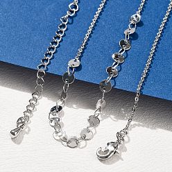 Платина Ожерелья из латунного кабеля и плоских цепочек с пайетками для женщин, 304 из нержавеющей стали застежкой омар, стойки покрытие, без свинца и без кадмия, долговечный, платина, 15.71 дюйм (39.9 см)