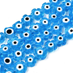 Темно-Голубой Бусы лэмпворк ручной работы, цветок с сглаза, глубокое синее небо, 7~9x7~9x3 мм, отверстие : 0.8 мм, около 50~52 шт / нитка, 14.57 дюйм ~ 15.35 дюйм (37~39 см)