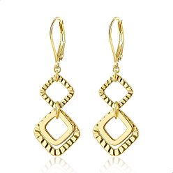 Rhombus Brass Leverback Earrings for Women, Dangle Earrings, Golden, Rhombus, 50mm